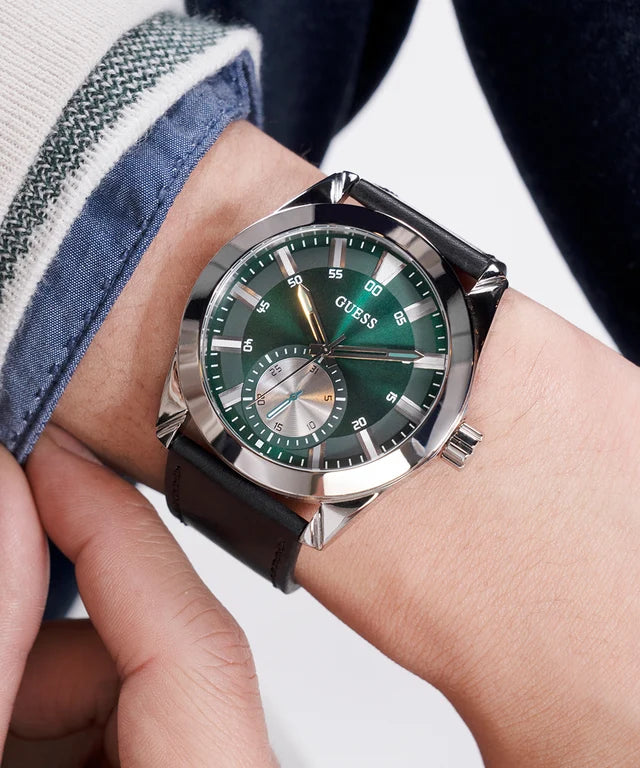 GUESS Leather Men's Analog Green Dial Men's Watch-Gw0793G1