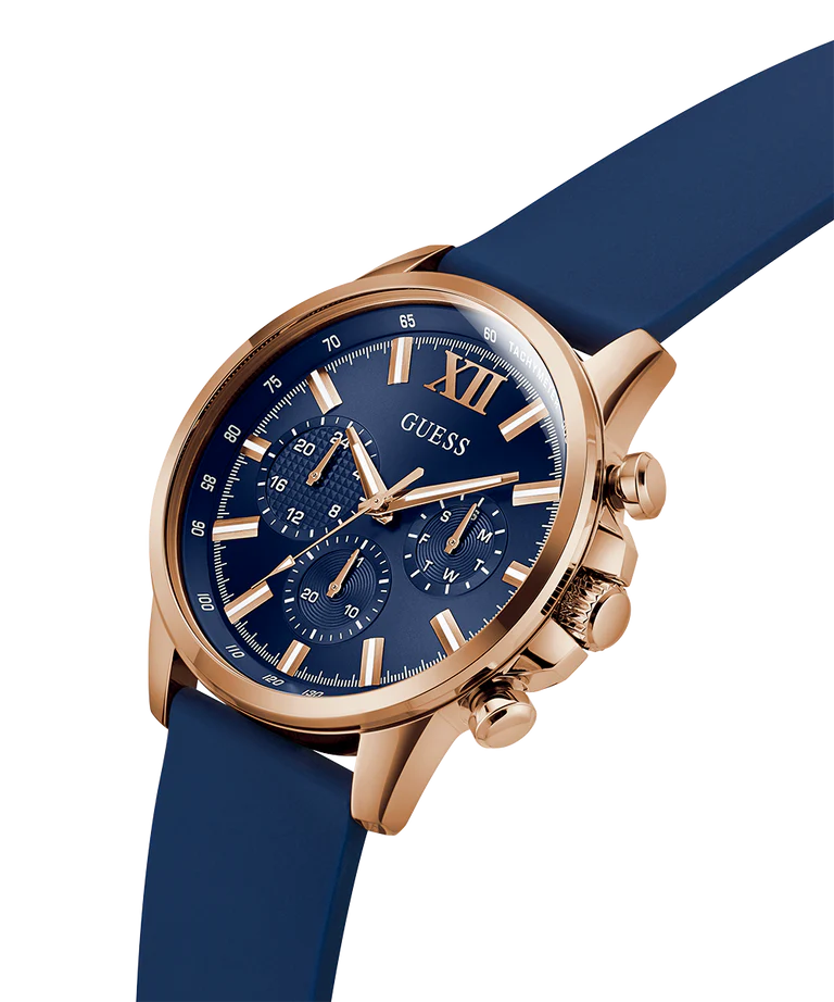 GUESS Mens Blue Rose Gold Tone Multi-function Watch GW0913G1