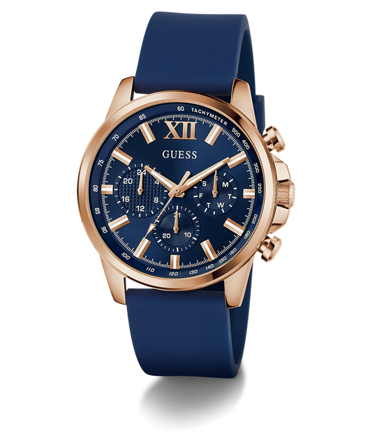 GUESS Mens Blue Rose Gold Tone Multi-function Watch GW0913G1