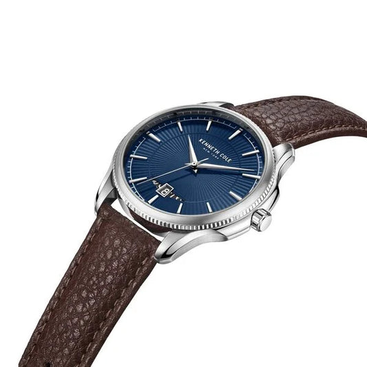 Kenneth Cole Quartz Analog with Date Blue Dial Leather Strap Watch for Men kcwgb2217801mn