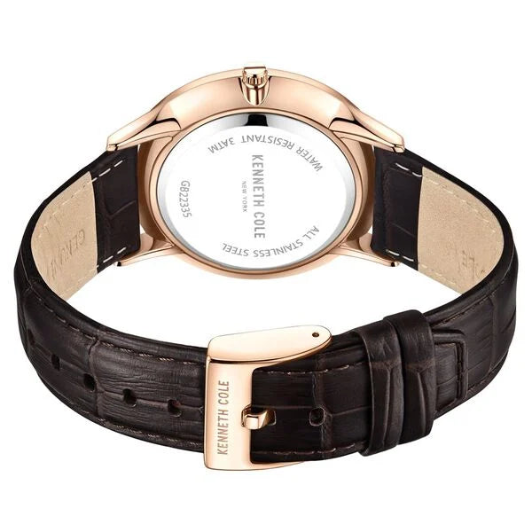 Kenneth Cole Brown Dial Quartz Analog Leather Strap Watch for Men ntkcwgb2233503mn