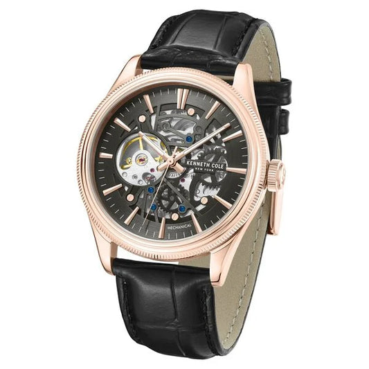 Kenneth Cole Mechanical Hand Wound Analog Mechanical Grey Dial With Black Leather Strap Watch For Men ntkcwge0048904mn
