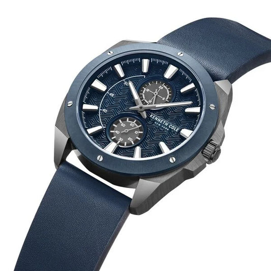 Kenneth Cole Quartz Multifunction Blue Dial Leather Strap Watch for Men ntkcwgf0035601mn