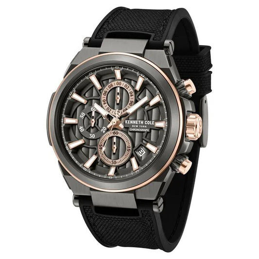 Kenneth Cole Quartz Multifunction Grey Dial Black Colour Silicone Strap Watch For Men