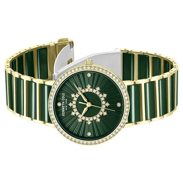 Kenneth Cole Quartz Analog Green Dial Golden Ceramic Strap Watch For Women