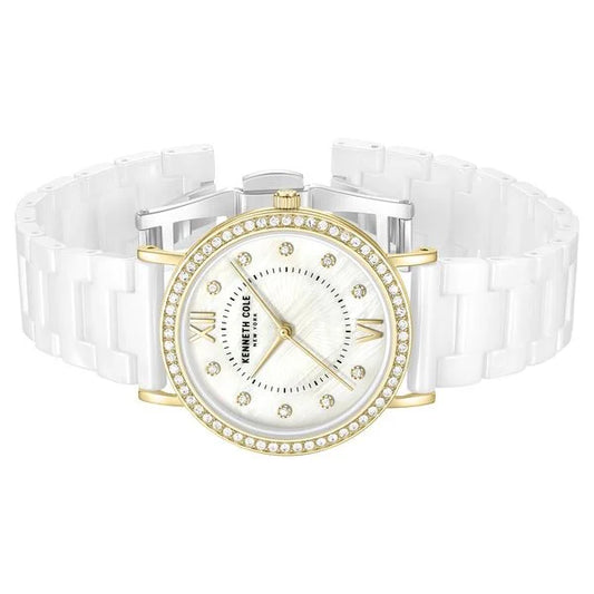 Kenneth Cole Quartz Analog White Dial White Ceramic Strap Watch For Women ntkcwlg0062801ld