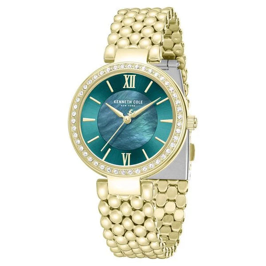 Kenneth Cole Quartz Analog Green Mother of Pearl Dial Golden Stainless Steel Strap Watch For Women kcwlg0101801ldw