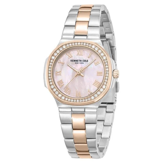 Kenneth Cole Quartz Analog Pink Mother of Pearl Dial Two Toned Stainless Steel Strap Watch For Women kcwlg0102403ldw