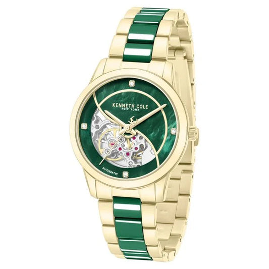 Kenneth Cole Automatic Automatic Green Mother of Pearl Dial Golden Ceramic Strap Watch For Women