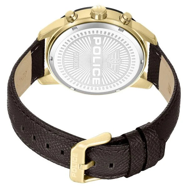 Police Quartz Multifunction Black Dial Brown Leather Strap Watch For Men