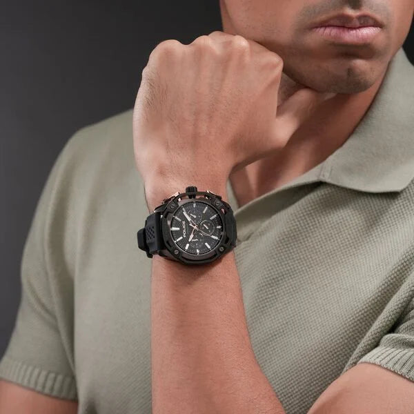 Police Quartz Multifunction Black Dial Black Silicone Strap Watch For Men