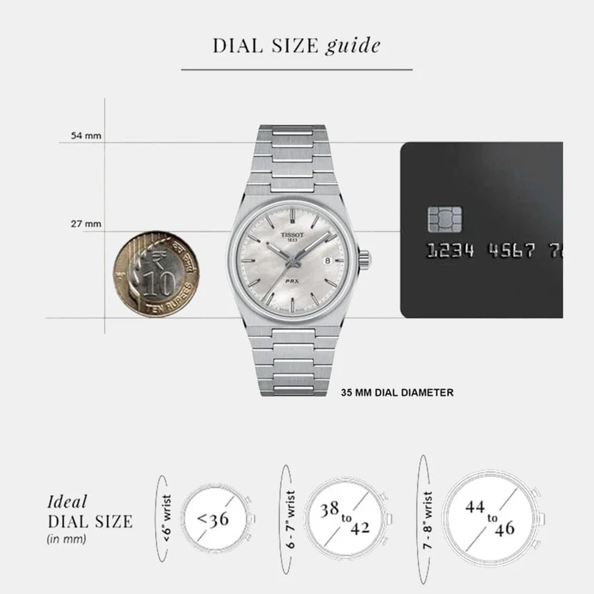 Tissot PRX Women Quartz White Mother Of Pearl Dial Analog Stainless Steel Watch T1372101111100