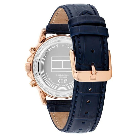 Tommy Hilfiger Quartz Multifunction Blue Dial Blue Leather Strap Watch For Men TH1710747W