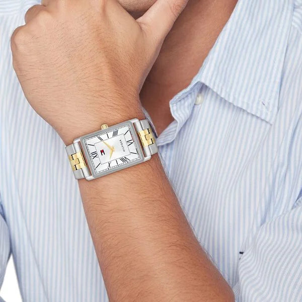 Tommy Hilfiger Quartz Analog Silver Dial Two Toned Stainless Steel Strap Watch For Men TH1710774W