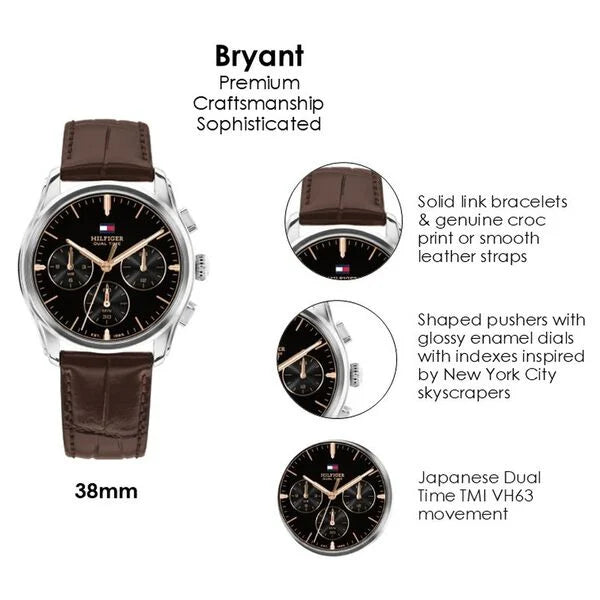 Tommy Hilfiger Quartz Multifunction Black Dial Brown Leather Strap Watch For Men TH1710808W