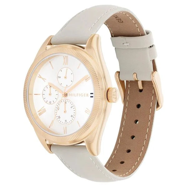 Tommy Hilfiger Quartz Analog with Date Silver Dial Leather Strap Watch for Women ntth1782595