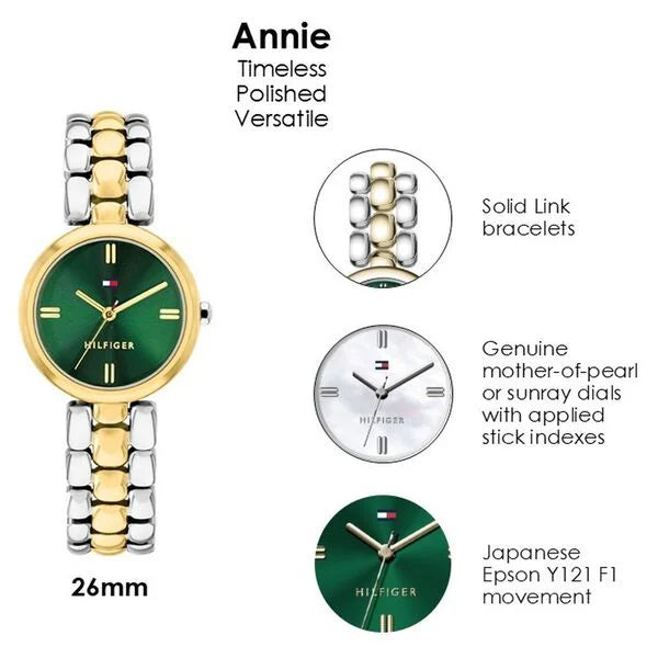 Tommy Hilfiger Quartz Analog Green Dial Two Toned Stainless Steel Strap Watch For Women