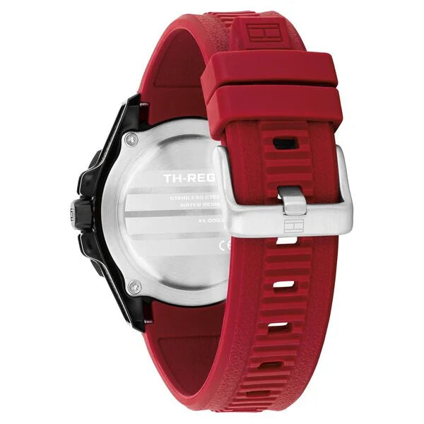 Tommy Hilfiger Quartz Analog Black Dial Red Silicone Strap Watch For Men