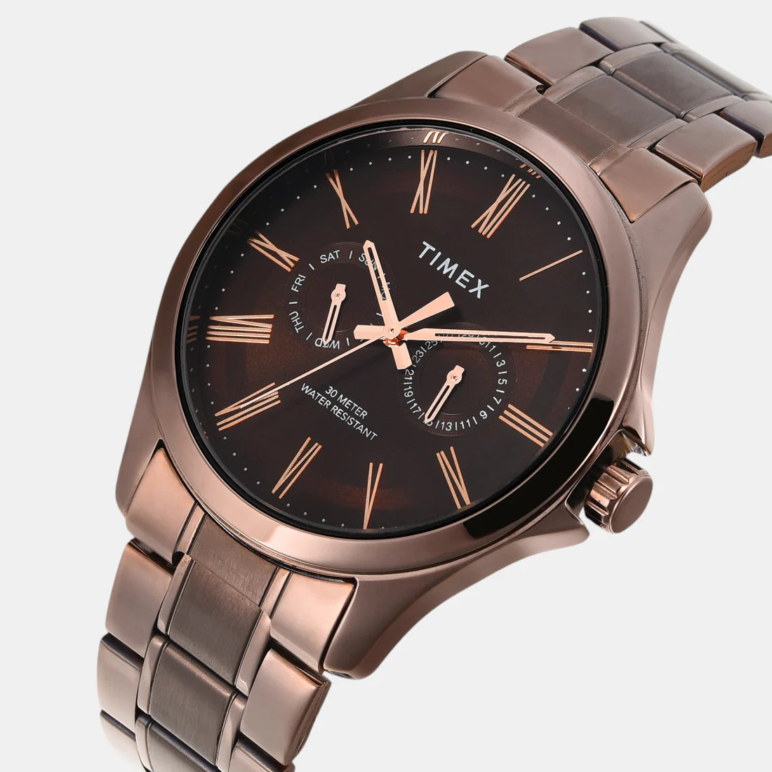 Timex Fashion Men Quartz Brown Dial Analog Stainless Steel Watch TW000X136