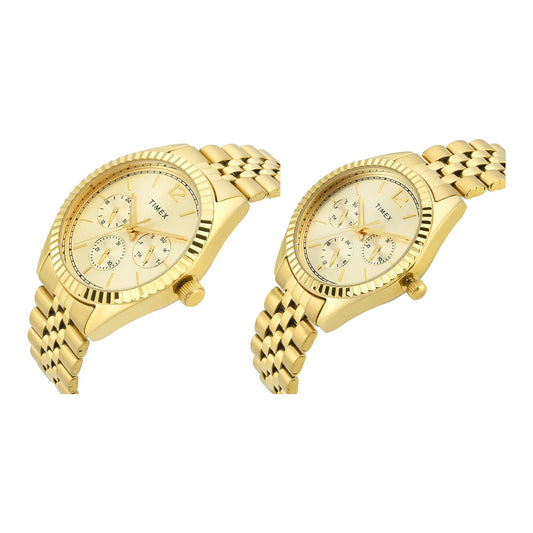 TIMEX Trendline Champagne Round Dial Analog Pair's Watch - TW00PR345