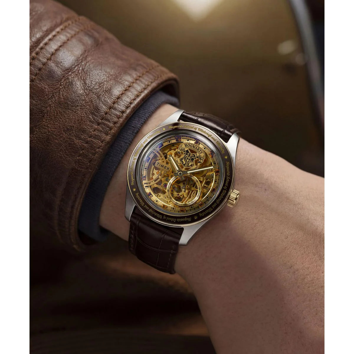Timex Harry Potter x Timex Waterbury Skeleton Automatic 39mm Leather Strap Watch TW2Y75500X6