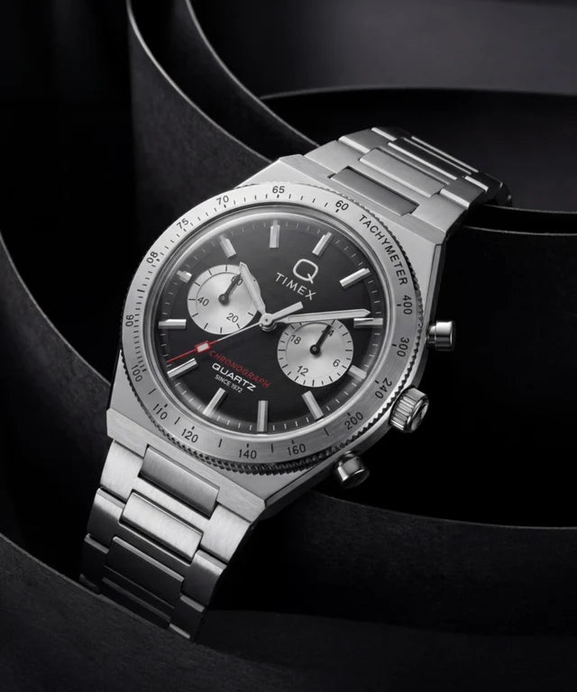 Q Timex Continental Chronograph 36mm Stainless Steel Bracelet Watch Black Dial TW2Y93200