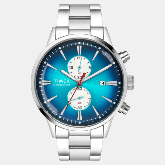Timex Fashion Men Quartz Teal Dial Chronograph Stainless Steel Watch TWEG19931