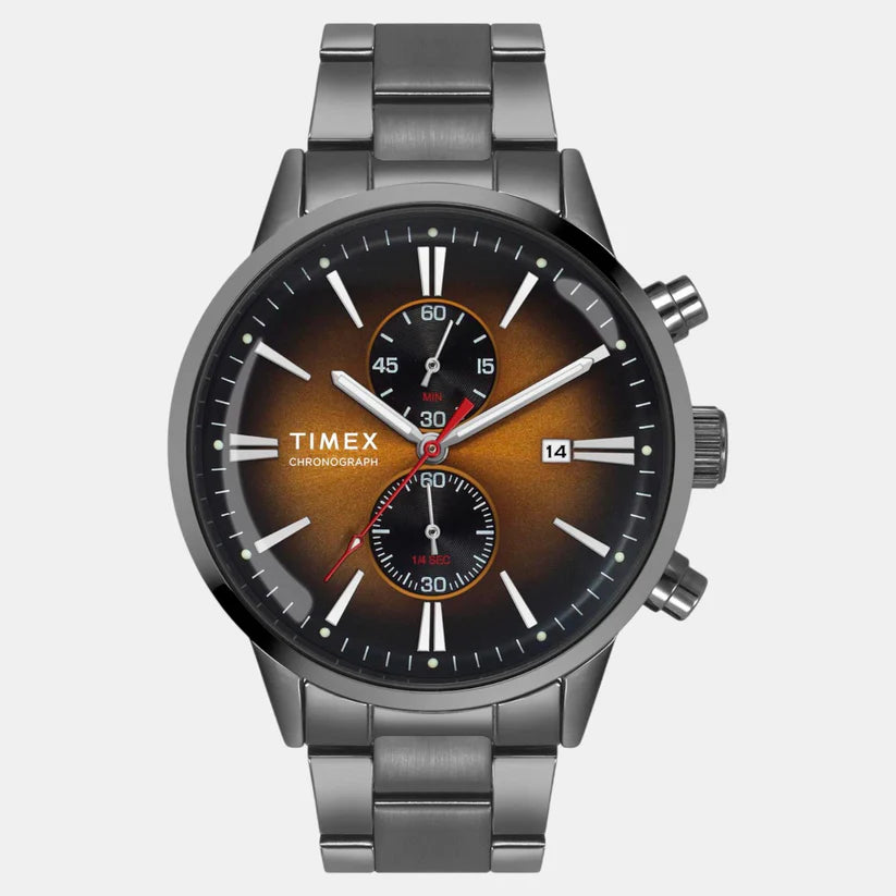 Timex Fashion Men Quartz Orange Dial Chronograph Stainless Steel Watch TWEG19932