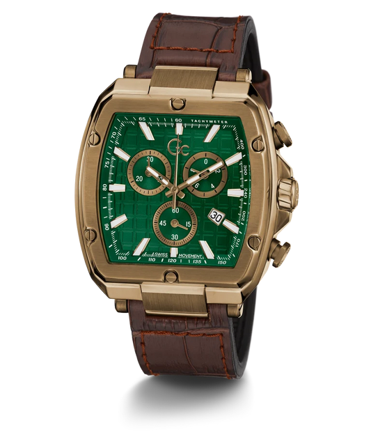Spirit Men Quartz Green Dial Chronograph Leather Watch Y83002G5MF