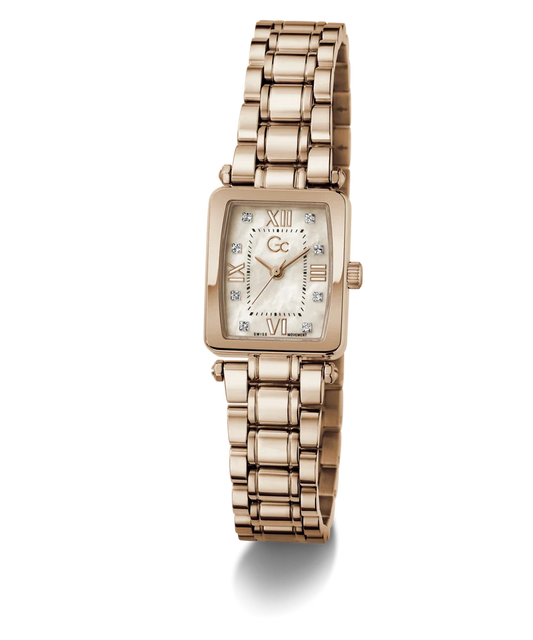 Gc Plaza Mini Small Size Metal Rose Gold Stainless Steel White Dial Womens Watch Z71005L3