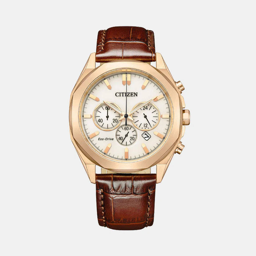 Citizen Men Eco-Drive White Dial Chronograph Leather Watch CA4593-15A