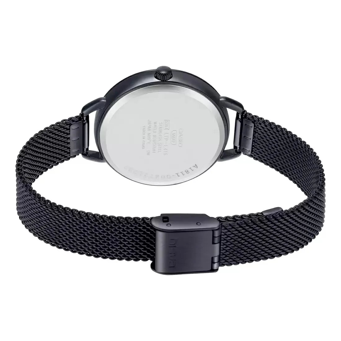 Casio Enticer Black Analog Stainless Steel Mesh Band, LTP-E413MB-1ADF-A1798