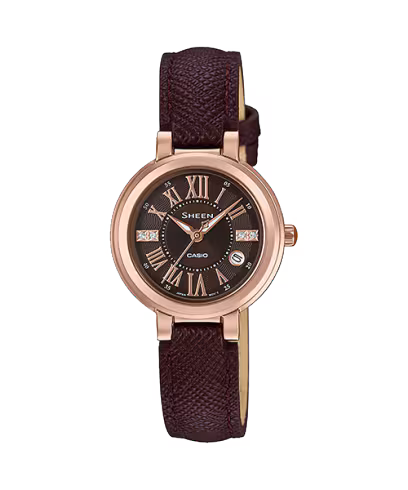 Casio Women Leather Sheen Analog Brown Dial Watch-She-4029Pgl-5Audf (SX214)