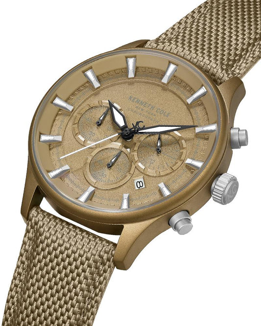 Kenneth Cole Quartz Chronograph Khaki Dial Brown Nylon Strap Watch For Men kcwgo0058403mnw