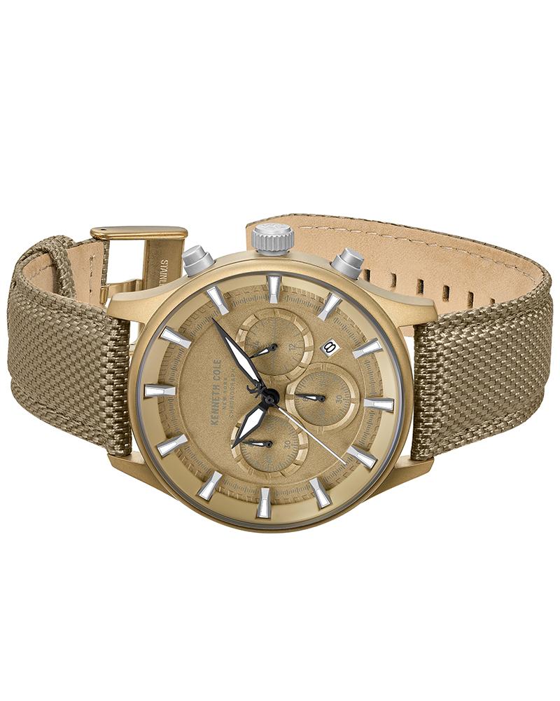 Kenneth Cole Quartz Chronograph Khaki Dial Brown Nylon Strap Watch For Men kcwgo0058403mnw