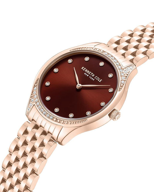 Kenneth Cole Quartz Analog Maroon Dial Rose Gold Colour Stainless Steel Strap Watch For Women KCWLG0068203LD
