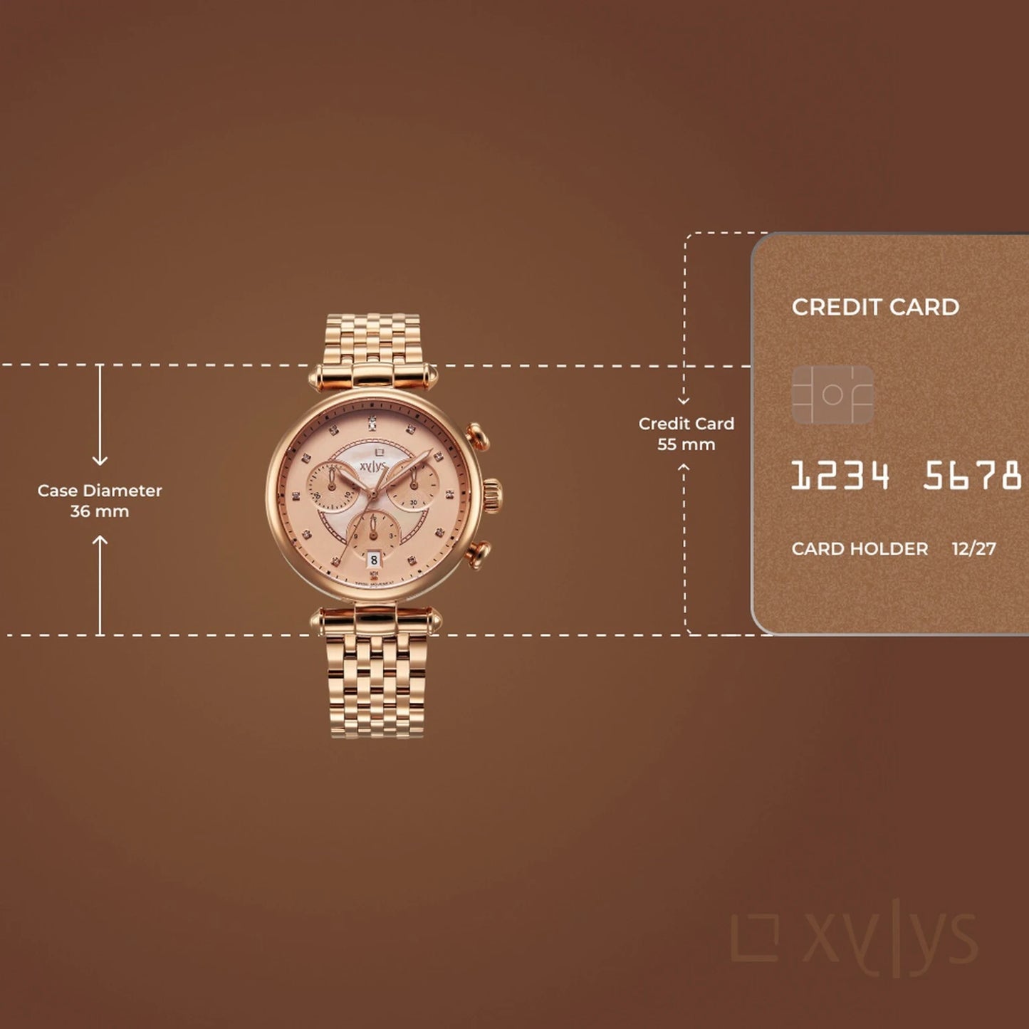 Xylys Quartz Chronograph Rose Gold Dial Gold Stainless Steel Strap Analog Watch - For Women 45025WM01E