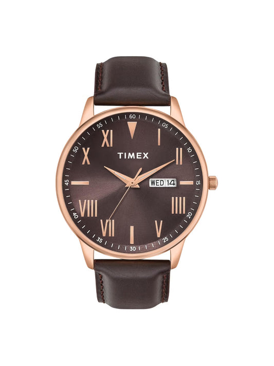 Timex Trendline Men Quartz Brown Dial Analog Leather Watch TWTG12114