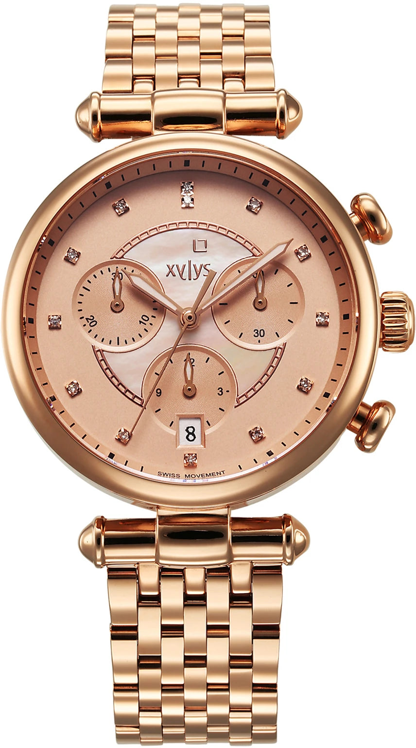 Xylys Quartz Chronograph Rose Gold Dial Gold Stainless Steel Strap Analog Watch  - For Women 45025WM01E