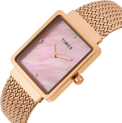 Timex Fashion Women Quartz Mother Of Pearl Dial Analog Stainless Steel Watch TWEL20704