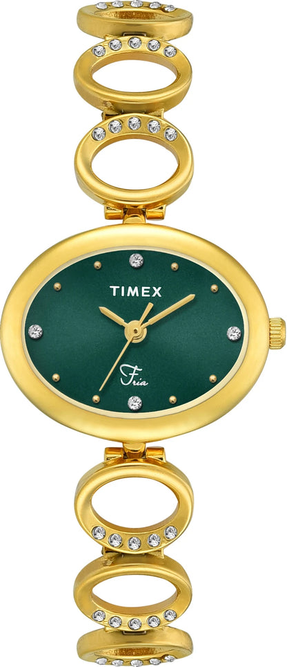 TIMEX Fria Oval 29mm Green Dial Analog Watch  - For Women TWEL24001
