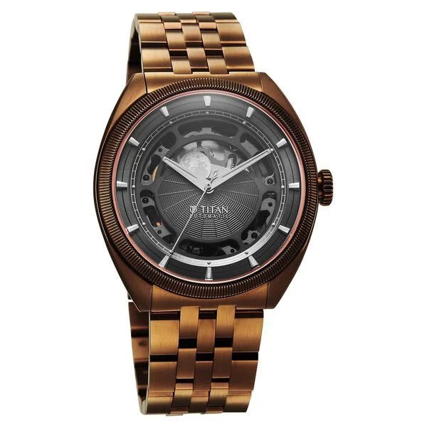 Titan Stellar Cupola Automatic Analog with Sun Moon Phase and Gray Dial IP Bronze Stainless Steel Strap Watch for Men 10011qm01
