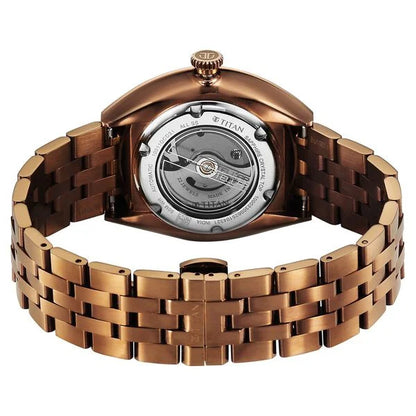 Titan Stellar Cupola Automatic Analog with Sun Moon Phase and Gray Dial IP Bronze Stainless Steel Strap Watch for Men 10011qm01