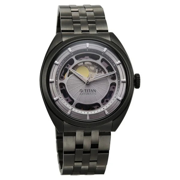 Titan Stellar Cupola Automatic Analog with Sun Moon Phase and Silver Dial Dark Gun Stainless Steel Strap Watch for Men 10011qm02