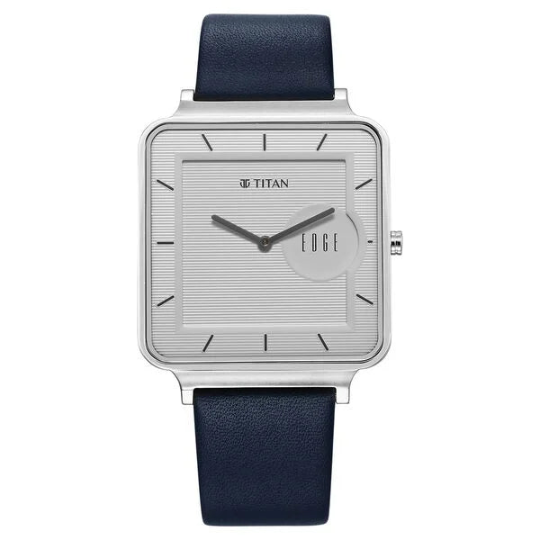 Titan Edge Quad Quartz Analog White Dial With Blue Leather Strap Watch For Men nu10017sl01
