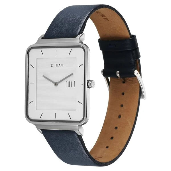 Titan Edge Quad Quartz Analog White Dial With Blue Leather Strap Watch For Men nu10017sl01