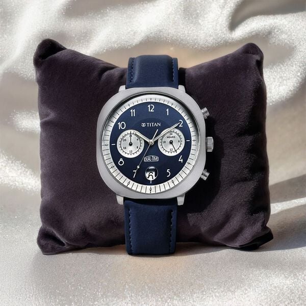 Titan Timeless Treasures Quartz Analog Dual Time Blue Dial With Blue Color Leather Strap Watch For Men nt10022sl01 Men's Watch
