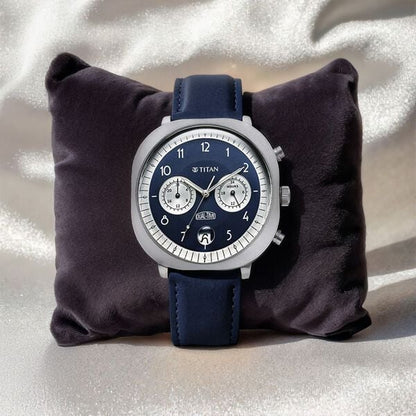 Titan Timeless Treasures Quartz Analog Dual Time Blue Dial With Blue Color Leather Strap Watch For Men nt10022sl01 Men's Watch