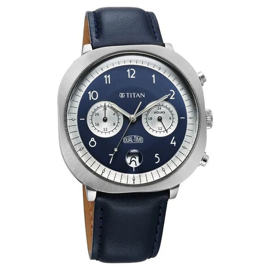 Titan Timeless Treasures Quartz Analog Dual Time Blue Dial With Blue Color Leather Strap Watch For Men nt10022sl01 Men's Watch