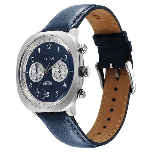 Titan Timeless Treasures Quartz Analog Dual Time Blue Dial With Blue Color Leather Strap Watch For Men nt10022sl01 Men's Watch